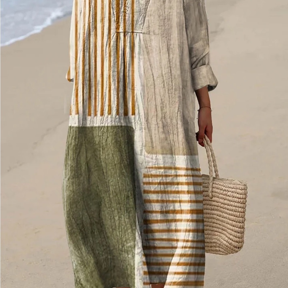 Chic Long Sleeve Striped Dress in Orange and Cream